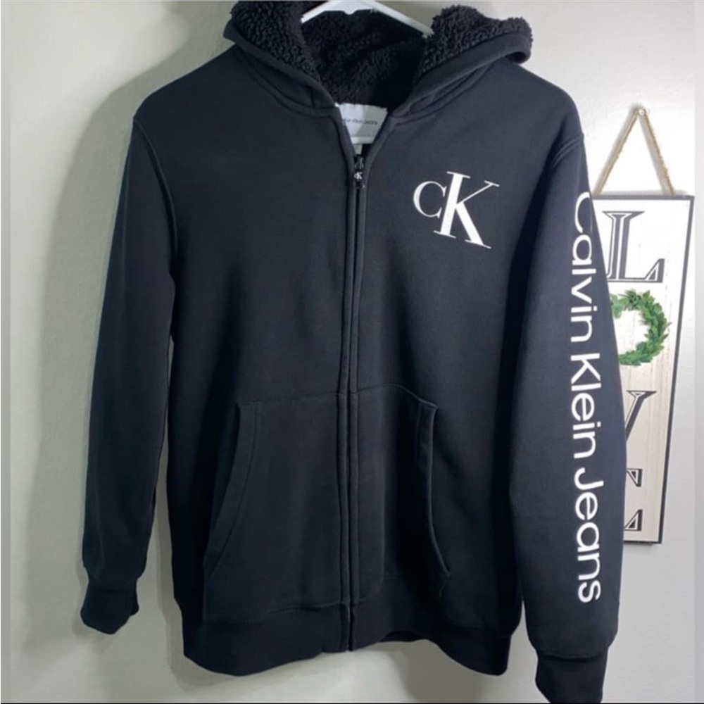 CALVIN KLIEN JEANS BOYS SHEPRA LINED FUR FULL ZIP HOODED JACKET